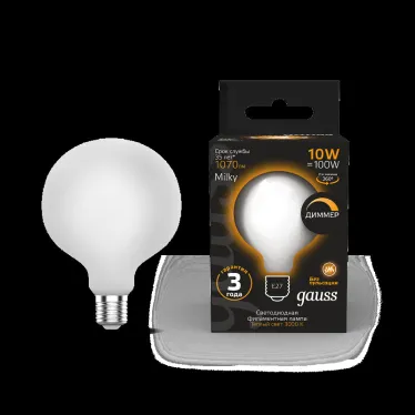 Лампа светодиодная Filament G95 10W 1070lm 3000К Е27 milky диммируемая LED 1/20 | 189202110-D | Gauss