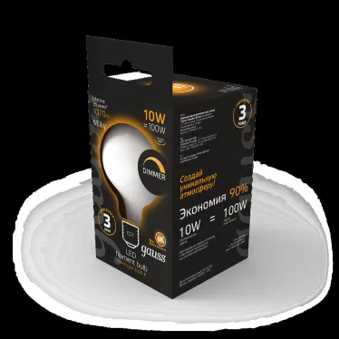 Лампа светодиодная Filament G95 10W 1070lm 3000К Е27 milky диммируемая LED 1/20 | 189202110-D | Gauss