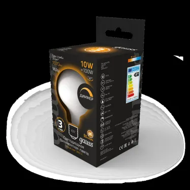 Лампа светодиодная Filament G95 10W 1070lm 3000К Е27 milky диммируемая LED 1/20 | 189202110-D | Gauss
