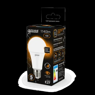 Лампа светодиодная A60 12W 1140lm 3000K Е27 шаг. диммирование LED 1/10/50 | 102502112-S | Gauss