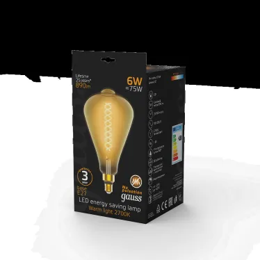 Лампа светодиодная LED Vintage Filament Straight ST164 6W E27 164*297mm Amber 890lm 2700K 1/6 | 157802118 | Gauss