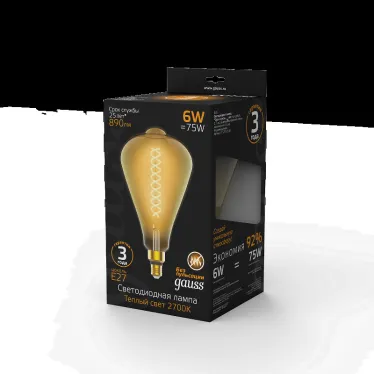 Лампа светодиодная LED Vintage Filament Straight ST164 6W E27 164*297mm Amber 890lm 2700K 1/6 | 157802118 | Gauss