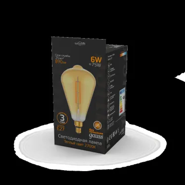 Лампа светодиодная LED Vintage Filament Straight ST164 6W E27 164*297mm Amber 890lm 2700K 1/6 | 157802118 | Gauss