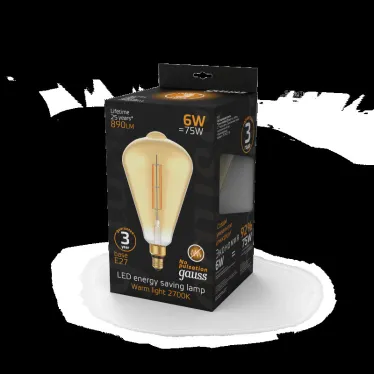 Лампа светодиодная LED Vintage Filament Straight ST164 6W E27 164*297mm Amber 890lm 2700K 1/6 | 157802118 | Gauss
