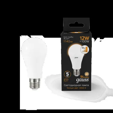 Лампа светодиодная A60 12W 1140lm 3000K Е27 шаг. диммирование LED 1/10/50 | 102502112-S | Gauss