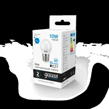 Лампа светодиодная Elementary Шар 10W 750lm 6500K Е27 LED 1/10/100 | 53230 | Gauss