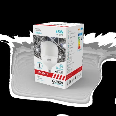 Лампа светодиодная промышленная Elementary T160 55W 5250lm 6500K E40 Promo LED 1/12 | 60436 | Gauss