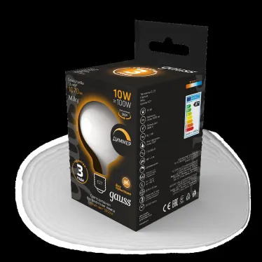 Лампа светодиодная Filament G125 10W 1070lm 3000К Е27 milky диммируемая LED 1/20 | 187202110-D | Gauss