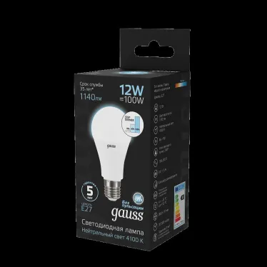 Лампа светодиодная A60 12W 1140lm 4100K Е27 шаг. диммирование LED 1/10/50 | 102502212-S | Gauss