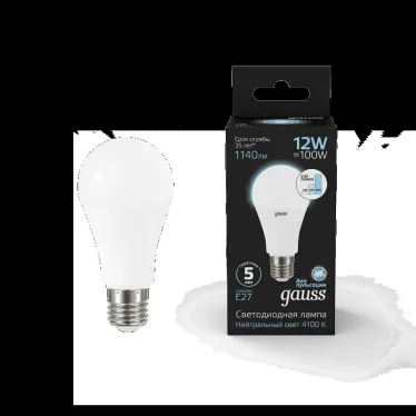 Лампа светодиодная A60 12W 1140lm 4100K Е27 шаг. диммирование LED 1/10/50 | 102502212-S | Gauss