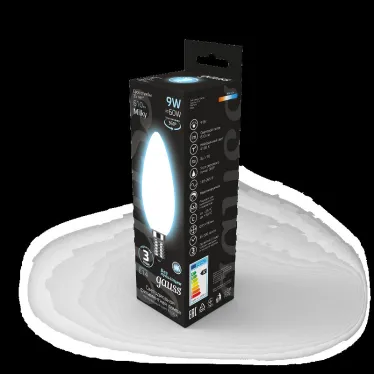 Лампа светодиодная Filament Свеча 9W 610lm 4100К Е14 milky LED 1/10/50 | 103201209 | Gauss