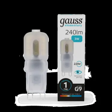 Лампа светодиодная Elementary G9 AC220-240V 3W 240lm 4100K пластик LED 1/10/200 | 14923 | Gauss
