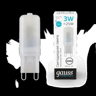 Лампа светодиодная Elementary G9 AC220-240V 3W 240lm 4100K пластик LED 1/10/200 | 14923 | Gauss