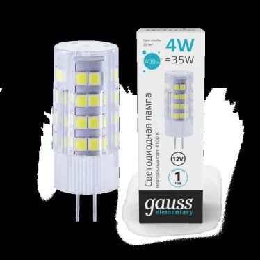 Лампа светодиодная Elementary G4 12V 4W 400lm 4100K керамика LED 1/10/200 | 10724 | Gauss