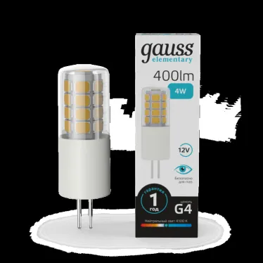 Лампа светодиодная Elementary G4 12V 4W 400lm 4100K керамика LED 1/10/200 | 10724 | Gauss