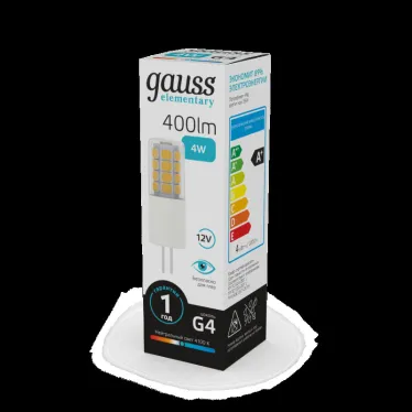 Лампа светодиодная Elementary G4 12V 4W 400lm 4100K керамика LED 1/10/200 | 10724 | Gauss