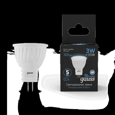 Лампа светодиодная MR11 3W 300lm 6500K GU4 LED 1/10/100 | 132517303 | Gauss