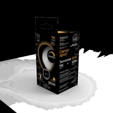 Лампа светодиодная Filament Шар 9W 590lm 3000К Е27 milky диммируемая LED 1/10/50 | 105202109-D | Gauss