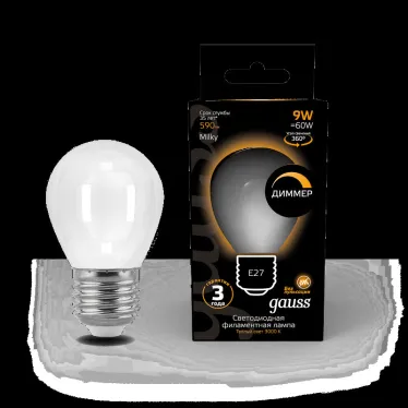 Лампа светодиодная Filament Шар 9W 590lm 3000К Е27 milky диммируемая LED 1/10/50 | 105202109-D | Gauss