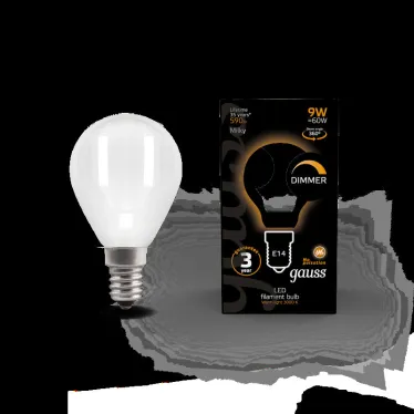 Лампа светодиодная Filament Шар 9W 590lm 3000К Е14 milky диммируемая LED 1/10/50 | 105201109-D | Gauss