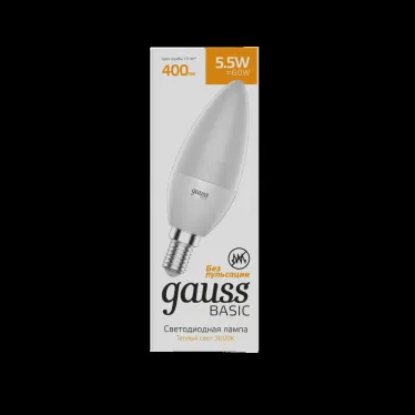 Лампа светодиодная Basic Свеча 5,5W 400lm 3000K E14 LED 1/10/100 | 1033116 | Gauss