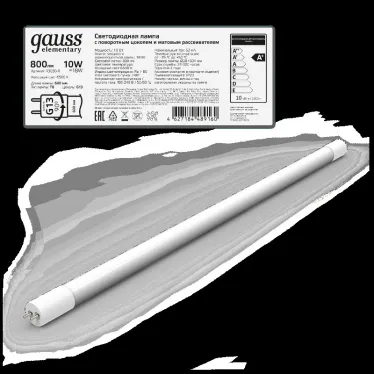 Лампа светодиодная Elementary T8 10W 800lm 6500K G13 600mm стекло поворотная LED 1/30 | 93030-R | Gauss
