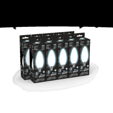 Лампа светодиодная Filament Свеча 9W 590lm 3000К Е14 milky LED 1/10/50 | 103201109 | Gauss