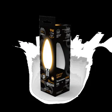 Лампа светодиодная Filament Свеча 9W 590lm 3000К Е14 milky LED 1/10/50 | 103201109 | Gauss