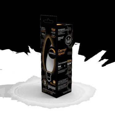 Лампа светодиодная Filament Свеча 9W 590lm 3000К Е14 milky диммируемая LED 1/10/50 | 103201109-D | Gauss