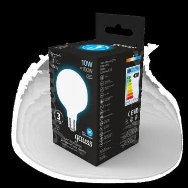 Лампа светодиодная Filament G95 10W 1100lm 4100К Е27 milky LED 1/20 | 189202210 | Gauss