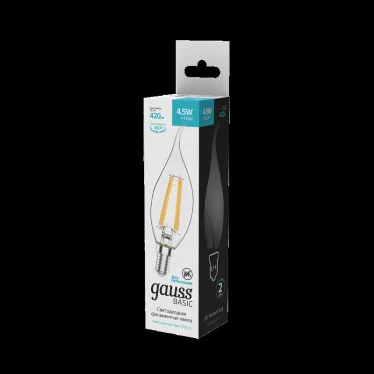 Лампа светодиодная Basic Filament Свеча на ветру 4,5W 420lm 4100К Е14 LED 1/10/50 | 1041125 | Gauss