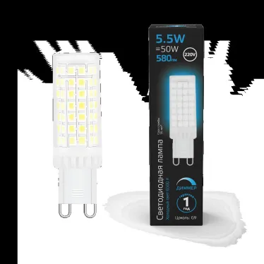 Лампа светодиодная G9 AC185-265V 5,5W 580lm 6500K керамика диммируемая LED 1/10/200 | 107309355-D | Gauss