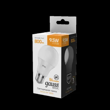 Лампа светодиодная Basic A60 9,5W 800lm 3000K Е27 LED 1/10/50 | 1023210 | Gauss