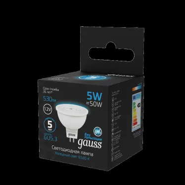 Лампа светодиодная MR16 12V 5W 530lm 6500K GU5.3 LED 1/10/100 | 201505305 | Gauss