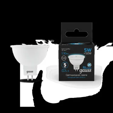 Лампа светодиодная MR16 12V 5W 530lm 6500K GU5.3 LED 1/10/100 | 201505305 | Gauss