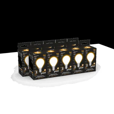 Лампа светодиодная Filament Шар 9W 590lm 3000К Е14 milky LED 1/10/50 | 105201109 | Gauss