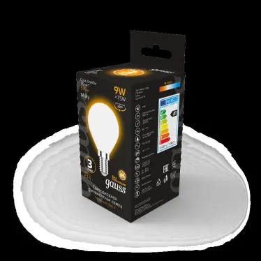 Лампа светодиодная Filament Шар 9W 590lm 3000К Е14 milky LED 1/10/50 | 105201109 | Gauss