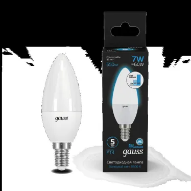 Лампа светодиодная свеча 7W 550lm 6500К E14 шаг. диммирование LED1/10/100 | 103101307-S | Gauss