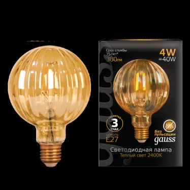 Лампа светодиодная Filament G100 4W 380lm 2400К Е27 golden Baloon LED 1/20 | 147802004 | Gauss