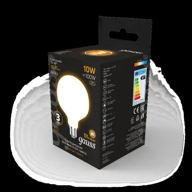 Лампа светодиодная Filament G125 10W 1070lm 3000К Е27 milky LED 1/20 | 187202110 | Gauss