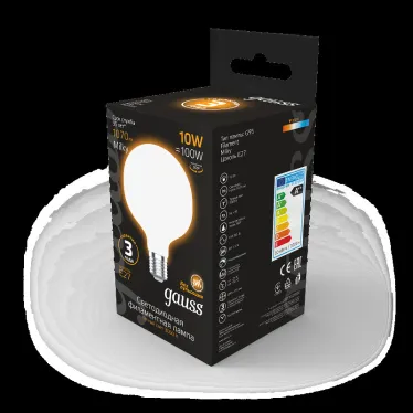 Лампа светодиодная Filament G95 10W 1070lm 3000К Е27 milky LED 1/20 | 189202110 | Gauss