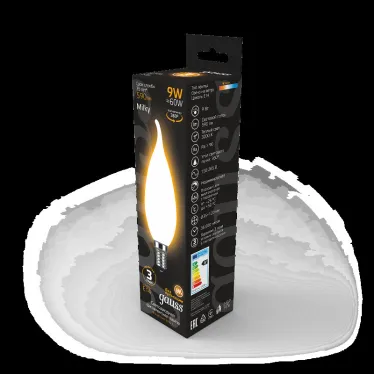 Лампа светодиодная Filament Свеча на ветру 9W 590lm 3000К Е14 milky LED 1/10/50 | 104201109 | Gauss