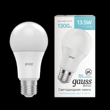 Лампа светодиодная Basic A60 13,5W 1300lm 4100K Е27 LED 1/10/50 | 1023224 | Gauss