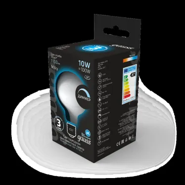 Лампа светодиодная Filament G95 10W 1100lm 4100К Е27 milky диммируемая LED 1/20 | 189202210-D | Gauss