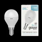 Лампа светодиодная Basic Шар 7,5W 690lm 4100K E14 LED 1/10/100 | 1053128 | Gauss