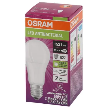 Лампа светодиодная LED Antibacterial A 13W/840 230VFR E27 10X1 | 4058075561236 | OSRAM