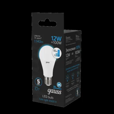 Лампа светодиодная A60 12W 1140lm 6500K Е27 шаг. диммирование LED 1/10/50 | 102502312-S | Gauss