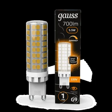 Лампа светодиодная G9 AC185-265V 5,5W 550lm 3000K керамика диммируемая LED 1/10/200 | 107309155-D | Gauss