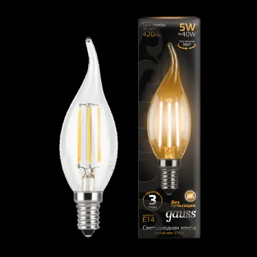 Лампа светодиодная LED 5Вт E14 220В 2700К свеча на ветру | 104801105 | Gauss