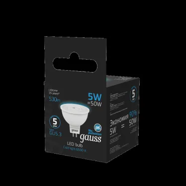 Лампа светодиодная MR16 5W 530lm 6500K GU5.3 LED 1/10/100 | 101505305 | Gauss